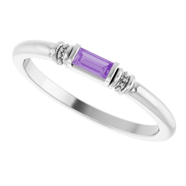 14K White Gold Lab-Grown Alexandrite Stackable Ring with Baguette Accents