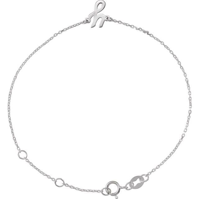 14K White Gold Initial R Bracelet 6.5-7.5 Inches - Elegant Jewelry