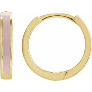 14K Yellow Gold 12.1 mm Blue Enamel Hinged Hoop Earrings