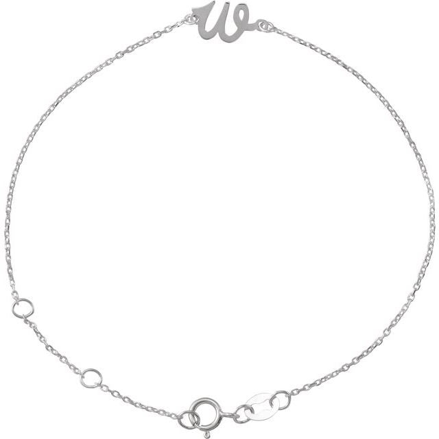 14K White Gold Initial R Bracelet 6.5-7.5 Inches - Elegant Jewelry