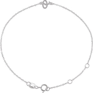 14K White Gold Initial R Bracelet 6.5-7.5 Inches - Elegant Jewelry