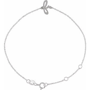 14K White Gold Initial R Bracelet 6.5-7.5 Inches - Elegant Jewelry