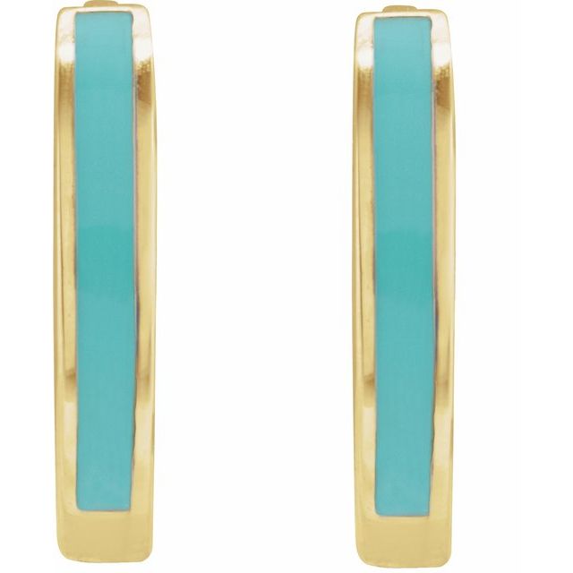 14K Yellow Gold 12.1 mm Blue Enamel Hinged Hoop Earrings