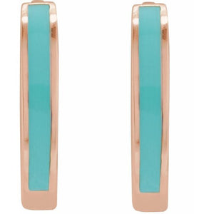 14K Yellow Gold 12.1 mm Blue Enamel Hinged Hoop Earrings