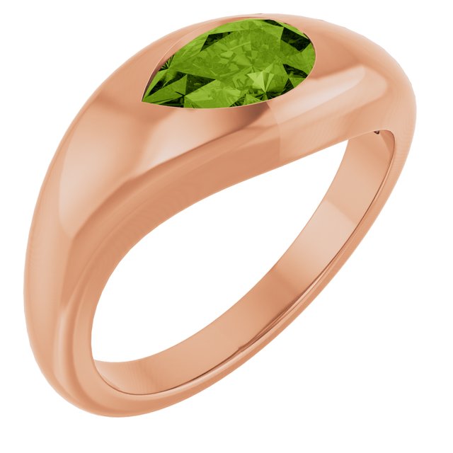 Natural Peridot Pear Ring Crafted in 14K Gold, Silver & Platinum