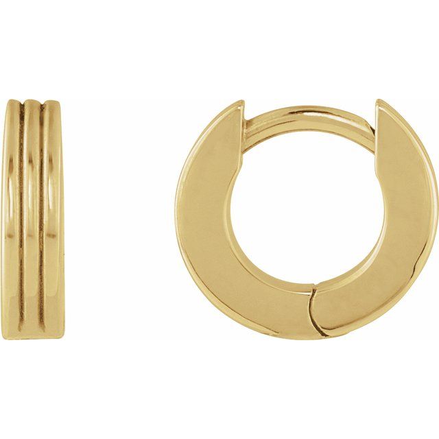 14K Gold Ribbed Huggie Earring