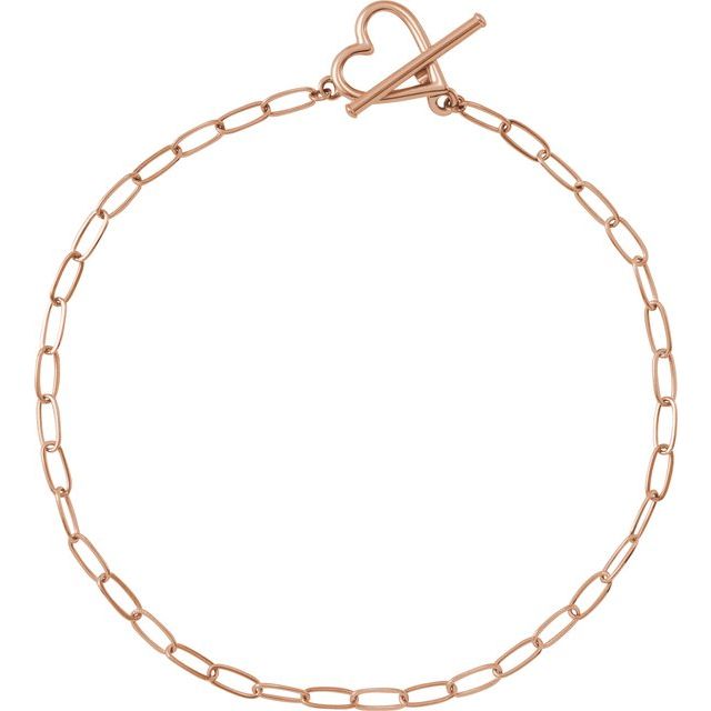 14K Rose Gold Heart & Paperclip Chain 6" Bracelet – Elegant Design