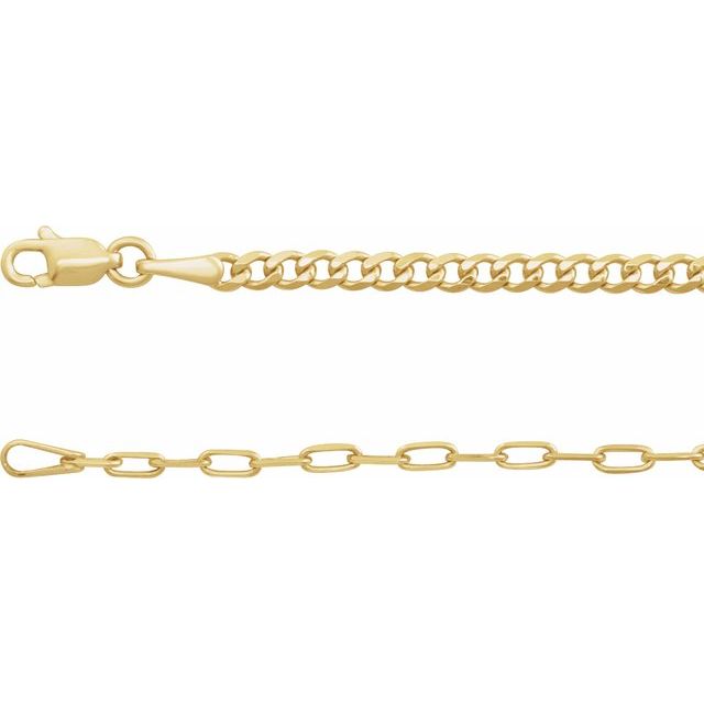 14K Yellow Gold 2.7 mm Curb & Paperclip-Style 7" Chain