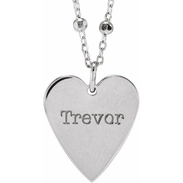 14K White Gold 16" Engravable Heart Necklace