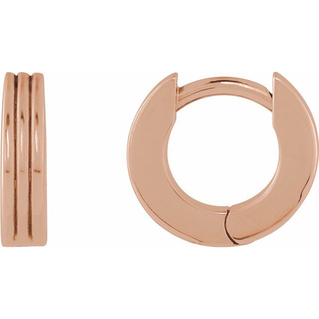 14K Gold Ribbed Huggie Earring