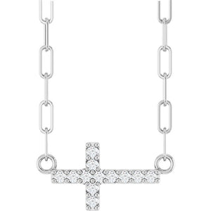 14K White Gold .08 CTW Natural Diamond Sideways Cross Necklace 18