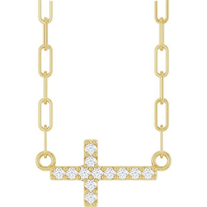 14K White Gold .08 CTW Natural Diamond Sideways Cross Necklace 18