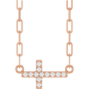 14K White Gold .08 CTW Natural Diamond Sideways Cross Necklace 18