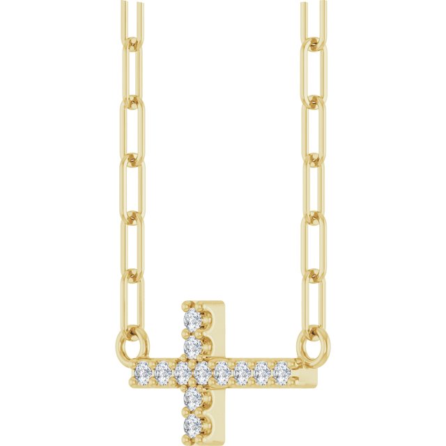 14K White Gold .08 CTW Natural Diamond Sideways Cross Necklace 18"