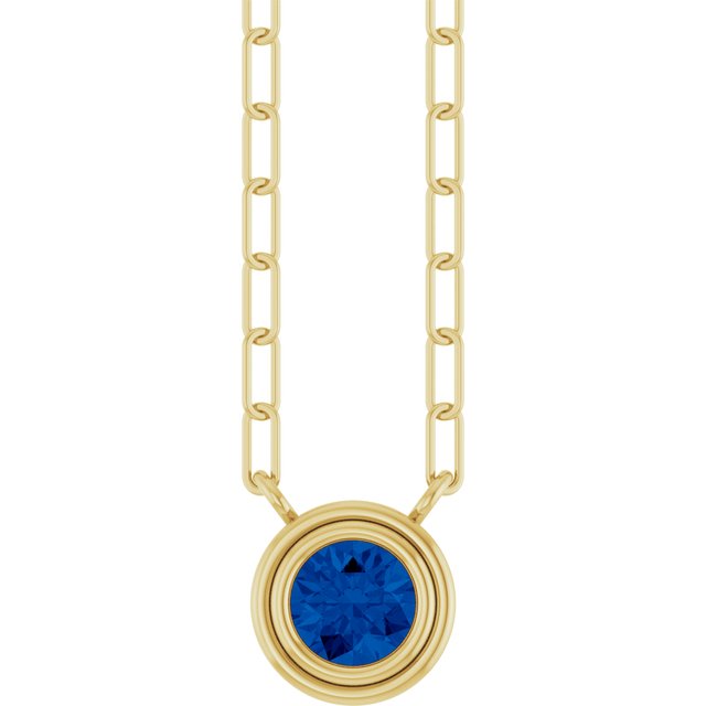 14K Rose Gold, 5mm Lab-Grown Blue Sapphire 18" Necklace - Elegant Design