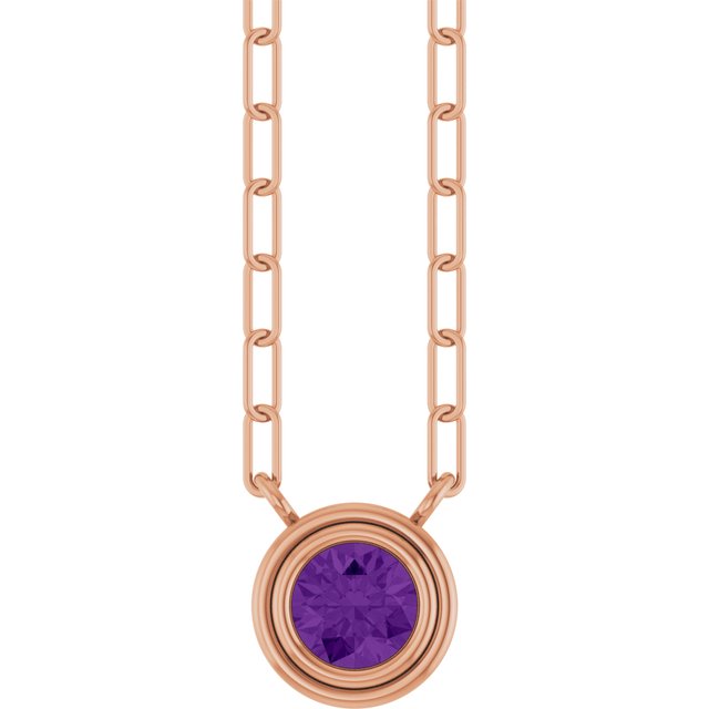 14K Rose Gold, 5mm Lab-Grown Blue Sapphire 18" Necklace - Elegant Design