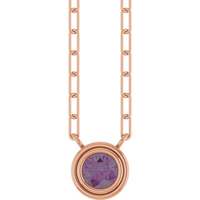 14K Rose Gold, 5mm Lab-Grown Blue Sapphire 18" Necklace - Elegant Design