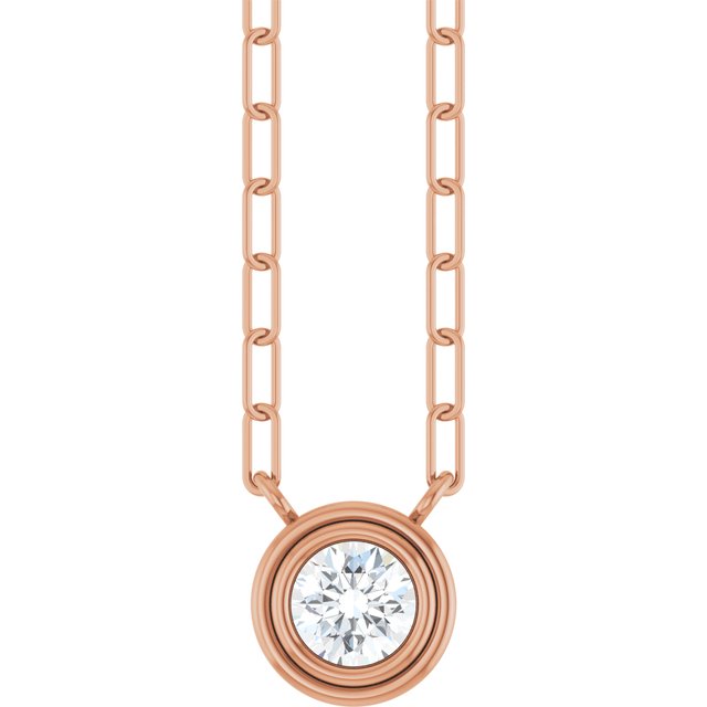 14K Rose Gold, 5mm Lab-Grown Blue Sapphire 18" Necklace - Elegant Design