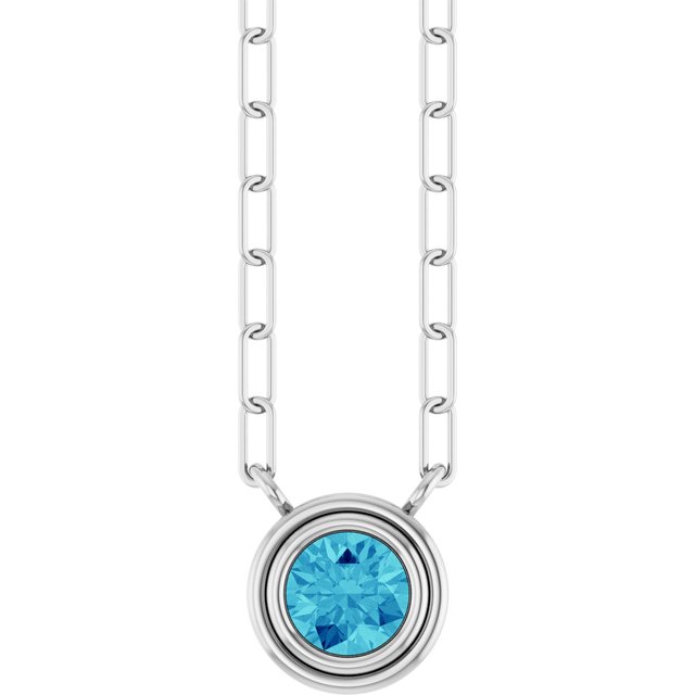 14K Rose Gold, 5mm Lab-Grown Blue Sapphire 18" Necklace - Elegant Design