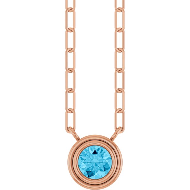 14K Rose Gold, 5mm Lab-Grown Blue Sapphire 18" Necklace - Elegant Design