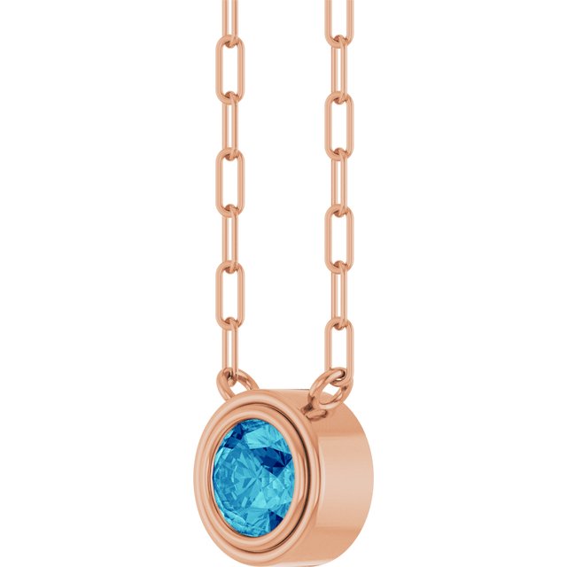 14K Rose Gold, 5mm Lab-Grown Blue Sapphire 18" Necklace - Elegant Design