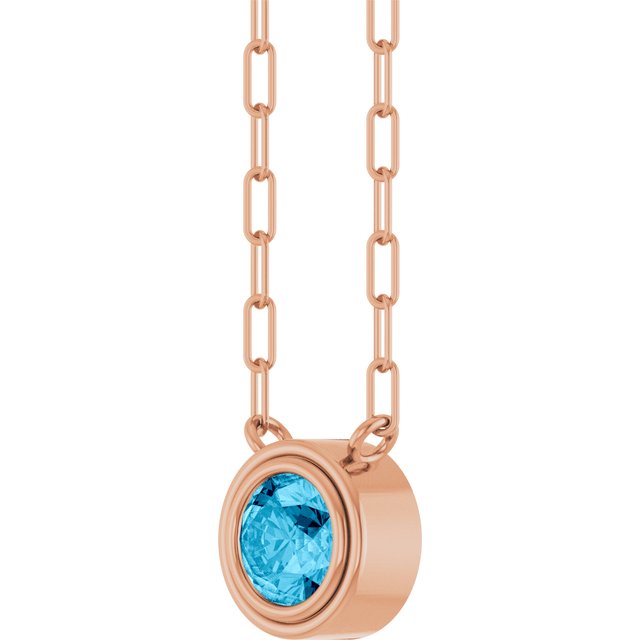 14K Rose Gold, 5mm Lab-Grown Blue Sapphire 18" Necklace - Elegant Design