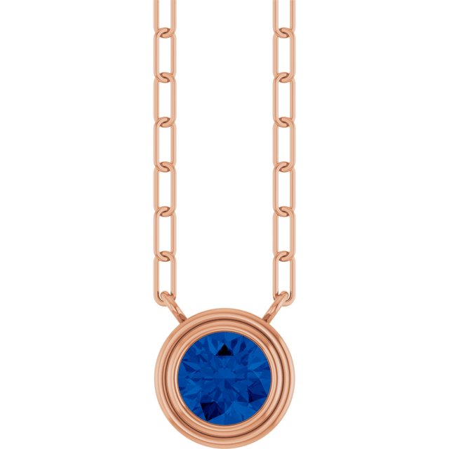 14K Rose Gold, 5mm Lab-Grown Blue Sapphire 18" Necklace - Elegant Design