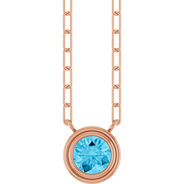 14K Rose Gold, 5mm Lab-Grown Blue Sapphire 18" Necklace - Elegant Design