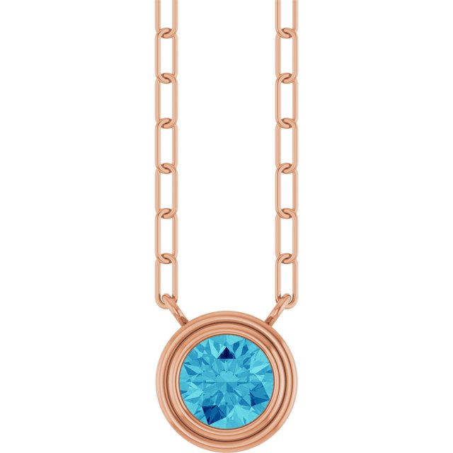 14K Rose Gold, 5mm Lab-Grown Blue Sapphire 18" Necklace - Elegant Design