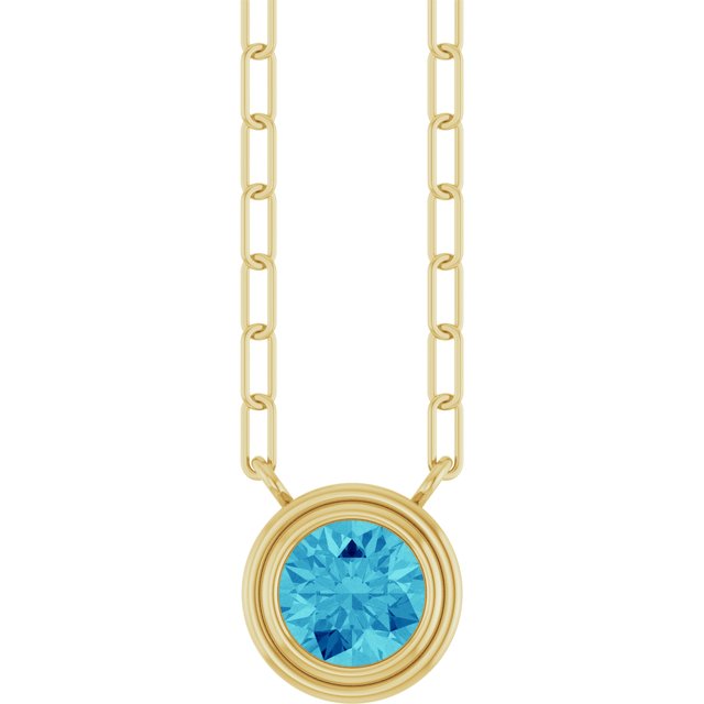 14K Rose Gold, 5mm Lab-Grown Blue Sapphire 18" Necklace - Elegant Design