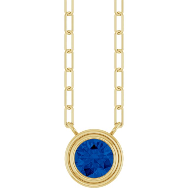 14K Rose Gold, 5mm Lab-Grown Blue Sapphire 18" Necklace - Elegant Design