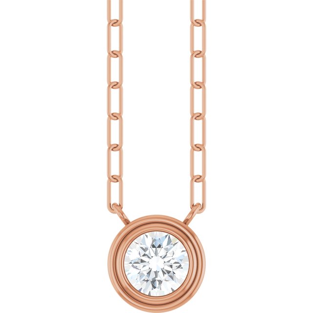 14K Rose Gold, 5mm Lab-Grown Blue Sapphire 18" Necklace - Elegant Design