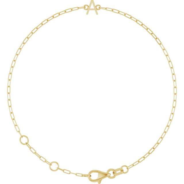 Sans Serif Initial Bracelet in 14K Gold with Letter Options