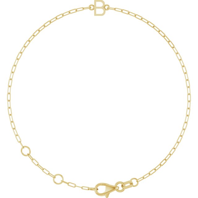 Sans Serif Initial Bracelet in 14K Gold with Letter Options