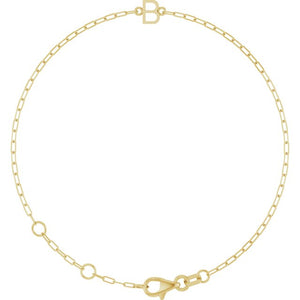 Sans Serif Initial Bracelet in 14K Gold with Letter Options