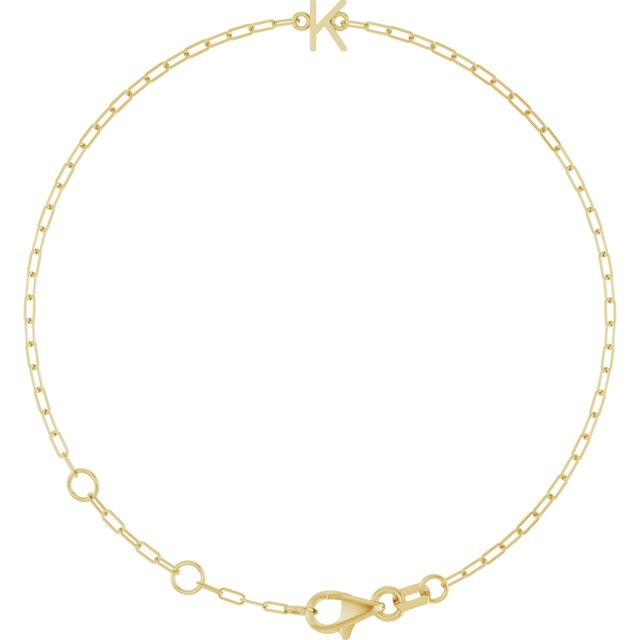 Sans Serif Initial Bracelet in 14K Gold with Letter Options