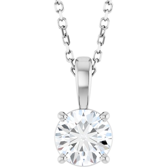 14K White Gold 1 Carat Natural Diamond Necklace - 18 Inches