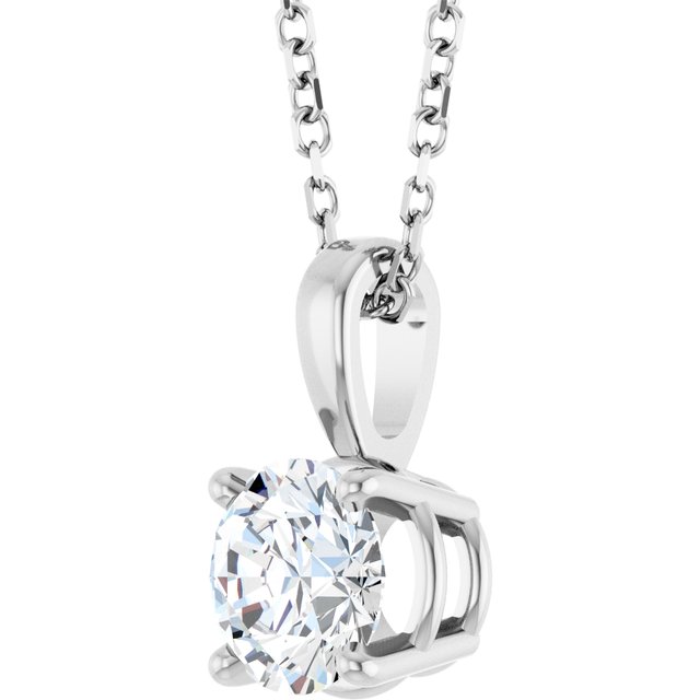 14K White Gold 1 Carat Natural Diamond Necklace - 18 Inches