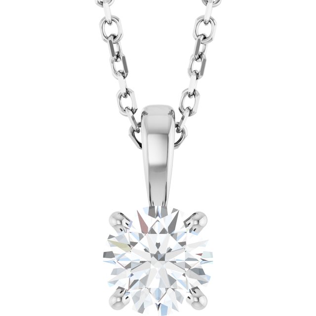 14K White Gold 1 Carat Natural Diamond Necklace - 18 Inches