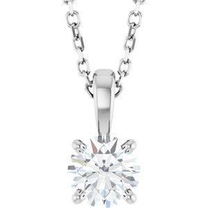 14K White Gold 1 Carat Natural Diamond Necklace - 18 Inches