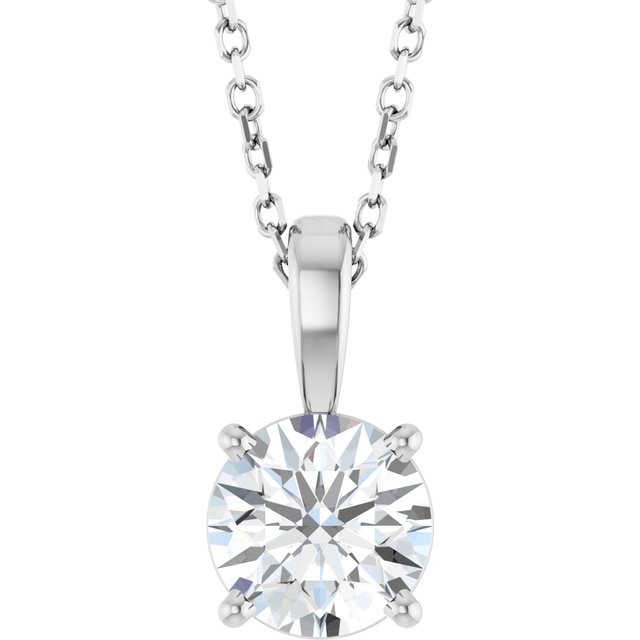 14K White Gold 1 Carat Natural Diamond Necklace - 18 Inches