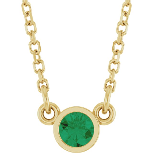 Lab-Grown Emerald Round Solitaire Necklace in 14K Gold, Sterling Silver & Platinum