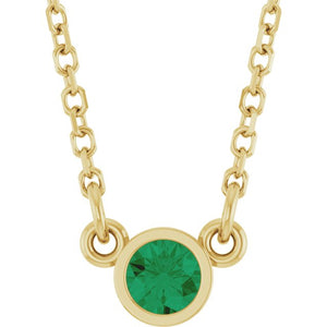 Lab-Grown Emerald Round Solitaire Necklace in 14K Gold, Sterling Silver & Platinum
