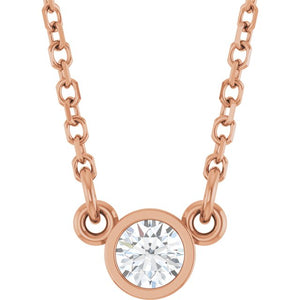 Natural Diamond Solitaire Necklace | 14K Gold & Platinum | 1/10 CTW | 18 In | Round | Polished