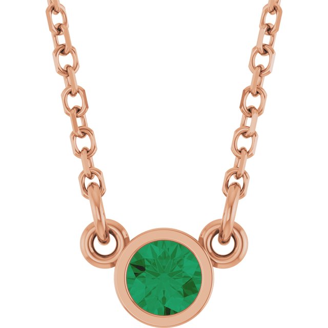 Lab-Grown Emerald Round Solitaire Necklace in 14K Gold, Sterling Silver & Platinum