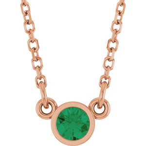 Lab-Grown Emerald Round Solitaire Necklace in 14K Gold, Sterling Silver & Platinum