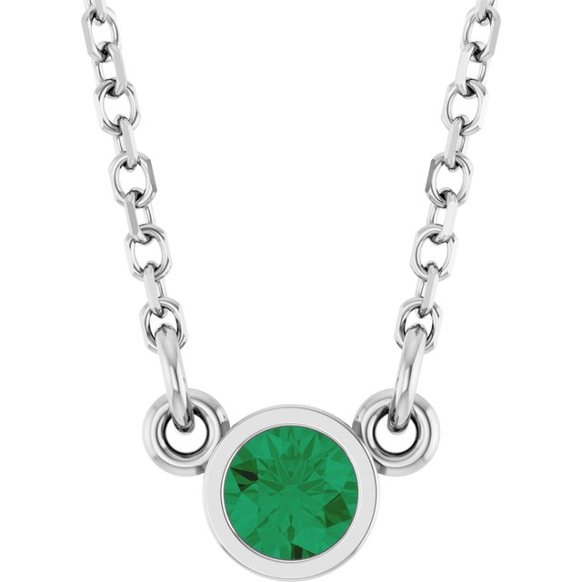 Lab-Grown Emerald Round Solitaire Necklace in 14K Gold, Sterling Silver & Platinum