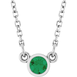 Lab-Grown Emerald Round Solitaire Necklace in 14K Gold, Sterling Silver & Platinum