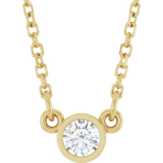 Natural Diamond Solitaire Necklace | 14K Gold & Platinum | 1/10 CTW | 18 In | Round | Polished