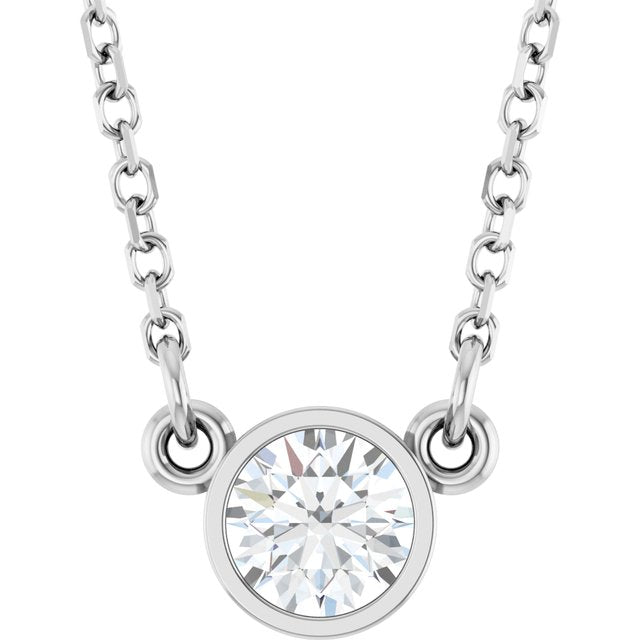 Round Moissanite Solitaire Necklace in 14K Gold, Silver and Platinum
